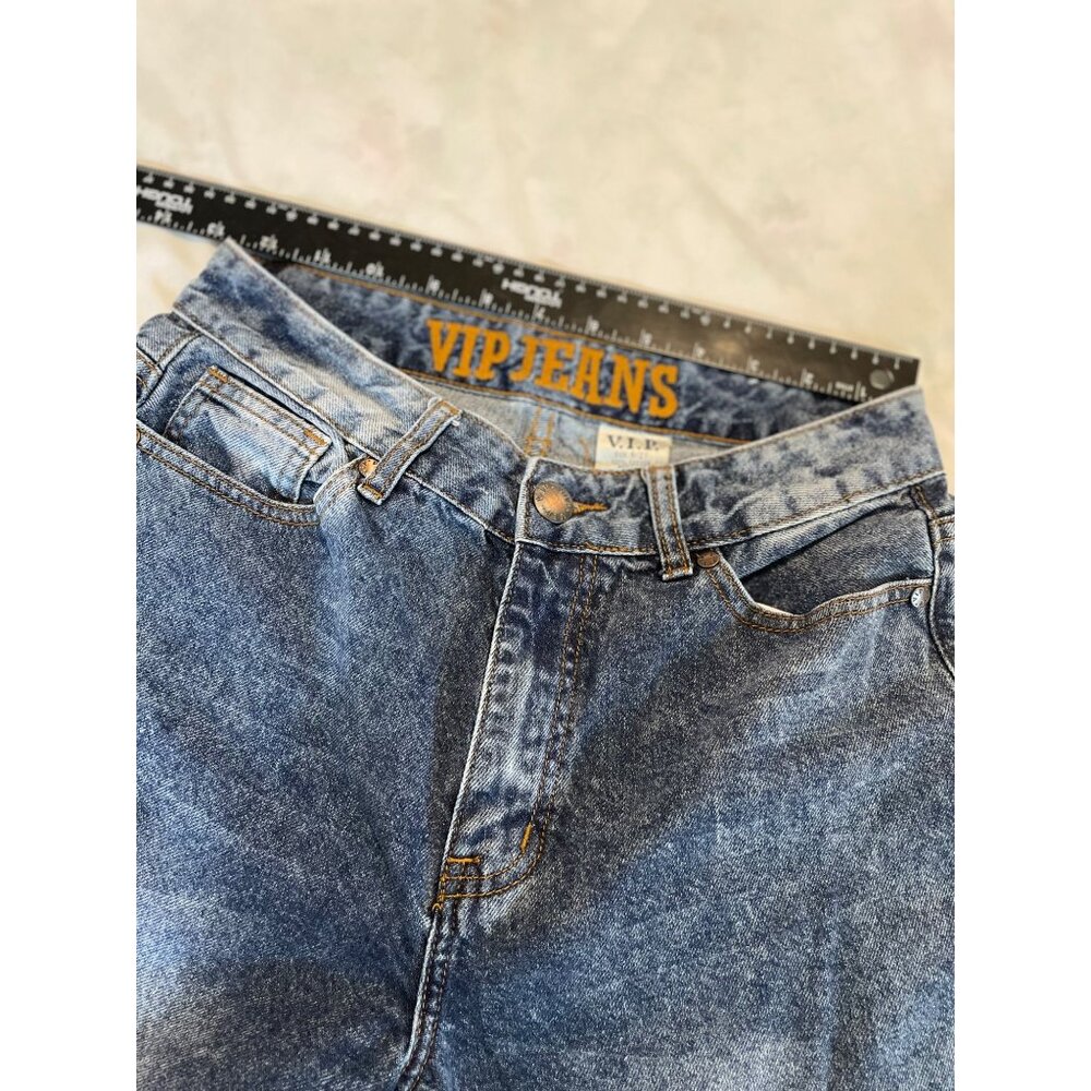 Vintage VIP Jeans Wide-Leg Denim Size 5/25 Blue Wash Retro Style Hemmed Short - Picture 5 of 6